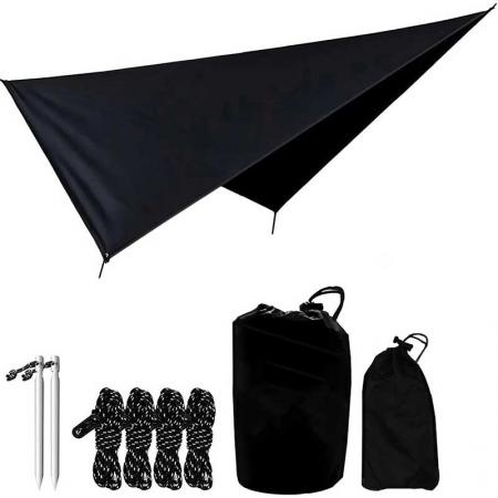 Camping Tarp Waterproof with 2 Poles Tarps Sunshade Picnic Mat Camping Accessories for Fishing Hiking 