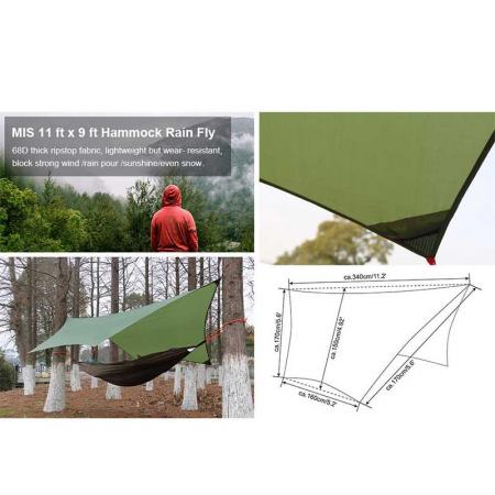 210T Polyester Tent Tarp Ultralight Camping Tarp with Door Portable Hammock Rain Fly Premium Waterproof Hammock Tarp