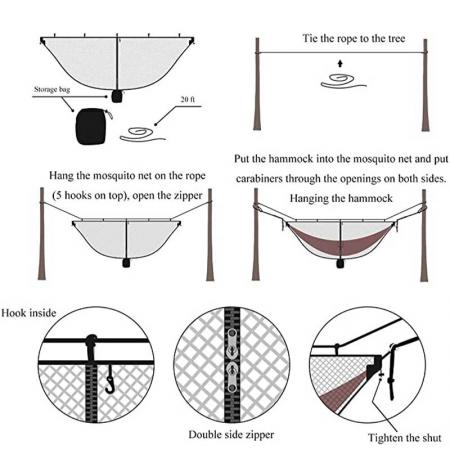 Hammock Bug Net with Hanging System Keeps Out The Mosquitos Zipper for Easy Enter and Exit 