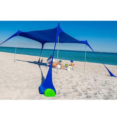 UPF50 UV Protection beach tent with 4 Aluminum Poles, 4 Pole Anchors, 4 Sandbag Anchors Large & Portable Shelter Tarp 