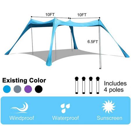 Lycra Canopy Pop Up Beach Tent Sun Shade Canopy UPF50+ with Aluminum Poles 