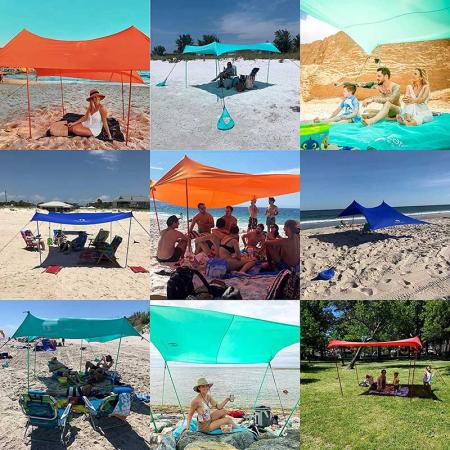 Beach Tent Canopy 4 Pole Sun Shade Pop Up Outdoor Backyard UPF50 UV Protection Lightweight Water Resistant 