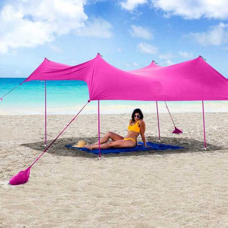 Beach Tent Canopy 4 Pole Sun Shade Pop Up Outdoor Backyard UPF50 UV Protection Lightweight Water Resistant 