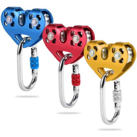Climbing Zip Line Pulley 30KN Double Tandem Speed Dual Trolley with 25kN Carabiner 