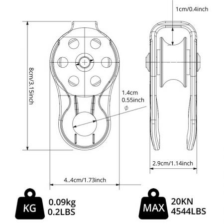 30kN Micro Climbing Pulley Aluminium Alloy for Climbing Rescue Lifting Hitch Tending 