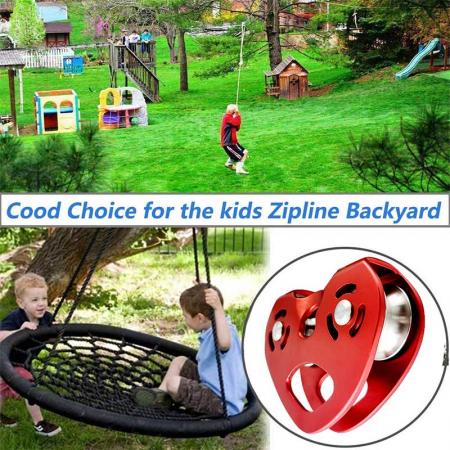Zipline Trolley Kit with 25kN Carabiner Double Tandem Dual Pulley for Backyard Zipline 