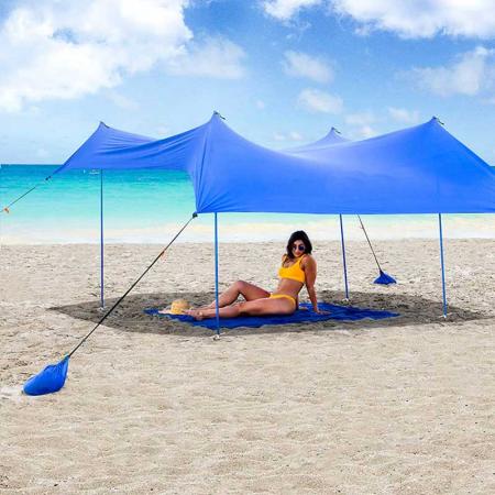 Beach Canopy UPF50 Sun Beach Shade Sunshade with 4 Aluminum Poles 4 Pole Large Portable Sun Shelter Tarp 