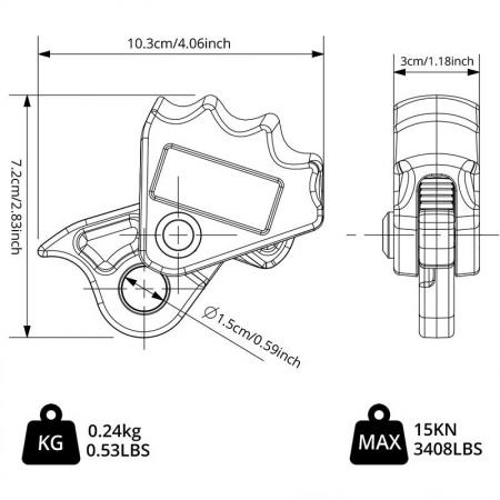 High quality 15KN Descenders Fall Protection Rope Brake Rope Grab For 9-12mm Ropes