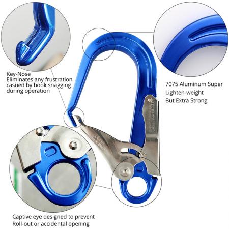 Big Rescue Hook 25KN Aluminum Alloy Snap Lock Hook Clip for Rock Climbing Rappelling Rescue Lanyard Harness Gear Equipment Tools 