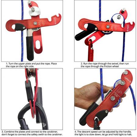 Rocky Climbing Gear Ascender and Rappelling Descender Belay Devices Rope for Rescue 