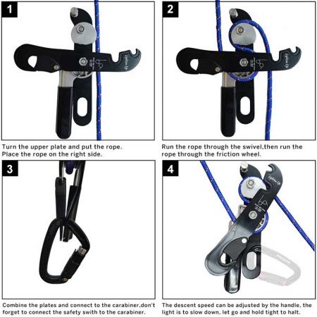 Climbing Gear Ascender and Rappelling Descender Belay Devices for 9-12mm Rope 