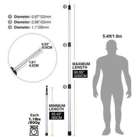 Telescopic Tent Poles Lightweight Tarp Poles Red ,Thicken Aluminium Rods Tent Pole Bag 