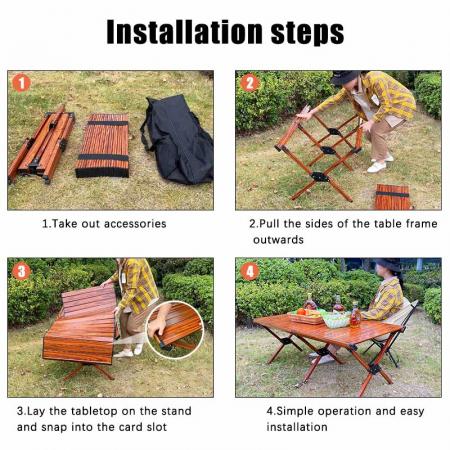 Outdoor Wood Grain Table Folding Table Roll Camping Folding Picnic Table for Beach Fishing 
