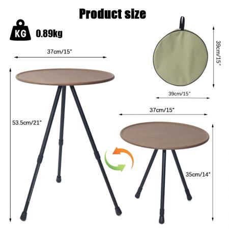 Camping Round Table Foldable Outdoor Portable Folding Picnic Table Height 35-53.5cm 