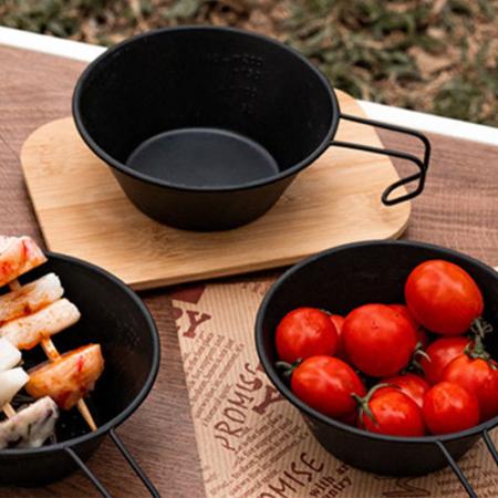 Portable Folding Handle Camping Bowl Outdoor Camping Stainless Steel Alloy Food Bowl Syrah Bowl 