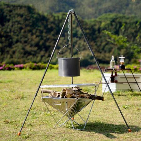 NEW STYLE Aluminum Alloy Campfire Bracket 3 Sections Telescopic Outdoor Campfire Tripod Black 