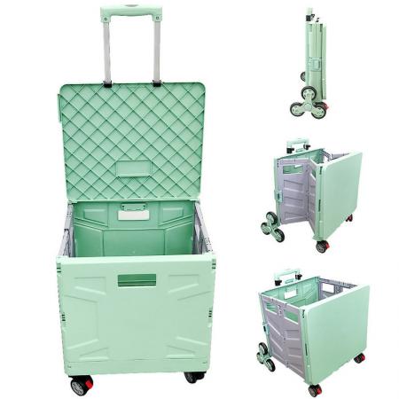 High Quality Plastic Storage Box Folding Wagon Portable Shopping Trolley Cart With 8 Wheels Green Yellow Pink 