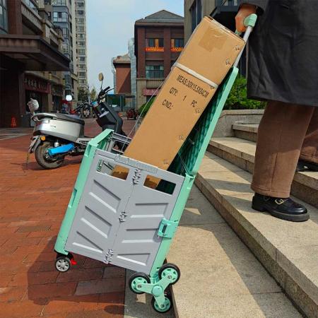 High Quality Plastic Storage Box Folding Wagon Portable Shopping Trolley Cart With 8 Wheels Green Yellow Pink 