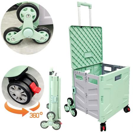 High Quality Plastic Storage Box Folding Wagon Portable Shopping Trolley Cart With 8 Wheels Green Yellow Pink 