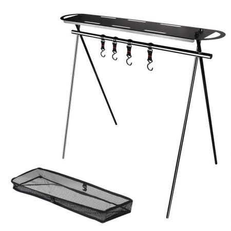 Folding Camp Hanging Triangle Storage Rack Portable Drying Racks Outdoor Pot Shelf with Storage Table Board