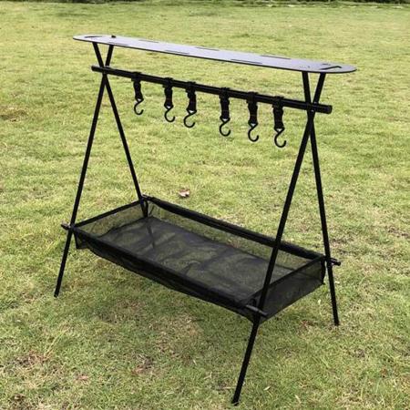 Folding Camp Hanging Triangle Storage Rack Portable Drying Racks Outdoor Pot Shelf with Storage Table Board 