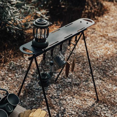 Folding Camp Hanging Triangle Storage Rack Portable Drying Racks Outdoor Pot Shelf with Storage Table Board