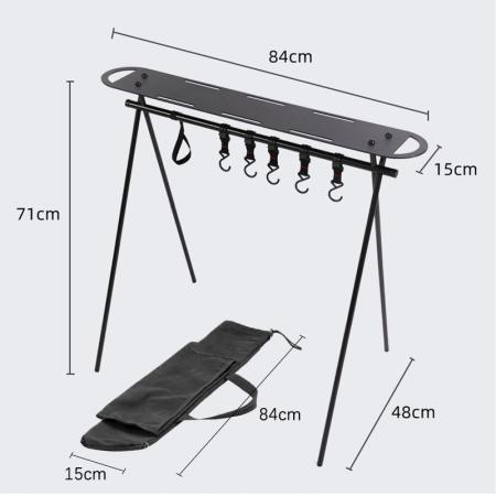 Folding Camp Hanging Triangle Storage Rack Portable Drying Racks Outdoor Pot Shelf with Storage Table Board