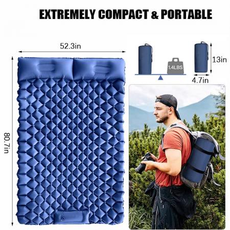 Portable Double Sleeping Mat Inflatable With Air Pillow For Camping Hiking