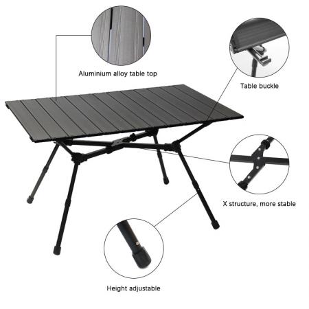 2024 New Portable Folding Camping Table Foldable Outdoor Aluminum Picnic Beach Table with Stable X-bar 