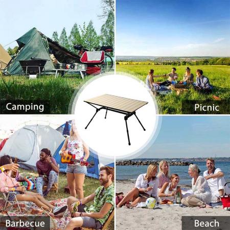 China Wholesale Folding Beach Metal table Picnic Hiking table with Unique Design Bracket Light Wood Grain Color 