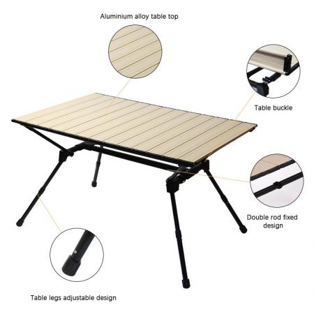China Wholesale Folding Beach Metal table Picnic Hiking table with Unique Design Bracket Light Wood Grain Color 