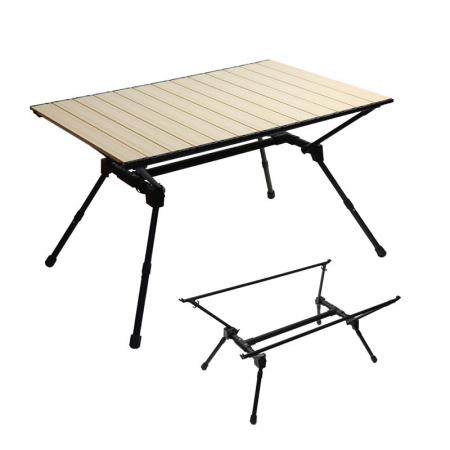 China Wholesale Folding Beach Metal table Picnic Hiking table with Unique Design Bracket Light Wood Grain Color 