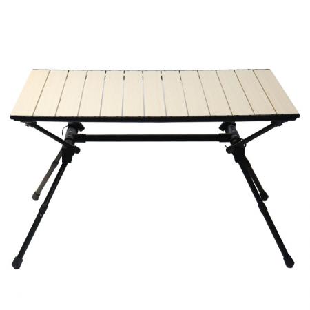 China Wholesale Folding Beach Metal table Picnic Hiking table with Unique Design Bracket Light Wood Grain Color 