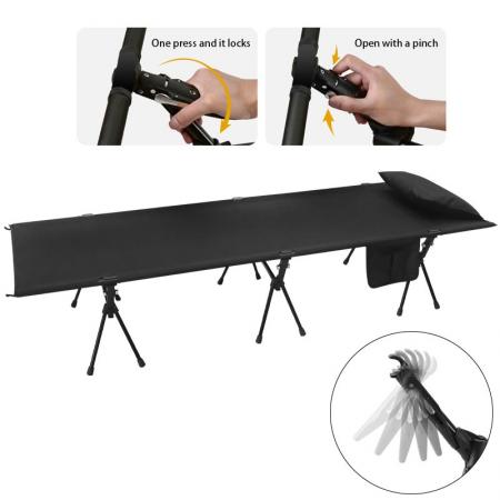 Portable OEM Aluminum Outdoor Oxford Sleeping Camping Bed Foldable Adjustable Folding Cot with Pillowcase 
