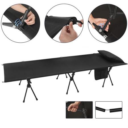 Portable OEM Aluminum Outdoor Oxford Sleeping Camping Bed Foldable Adjustable Folding Cot with Pillowcase 
