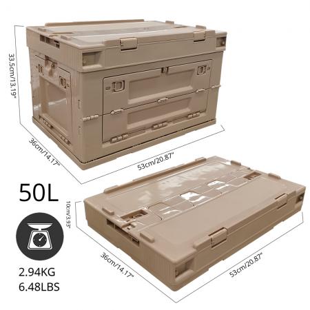Collapsible Storage Box 50 Litre Crate with Lid Folding Plastic Bins for Outdoor Camping 