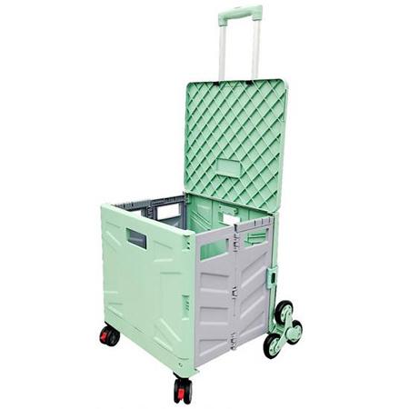High Quality Plastic Storage Box Folding Wagon Portable Shopping Trolley Cart With 8 Wheels Green Yellow Pink 