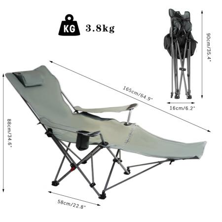 Custom Logo Portable Reclining Folding Lounge  Chair with Removable Footrest 