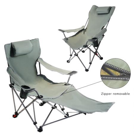 Custom Logo Portable Reclining Folding Lounge  Chair with Removable Footrest 