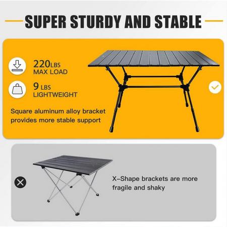 Large Aluminum Camping Square Folding Table With Storage Bag 