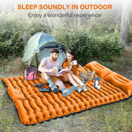 Double Inflating Camping Pad with Pillow And Built In Foot Pump 