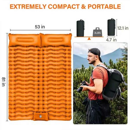 Double Inflating Camping Pad with Pillow And Built In Foot Pump 
