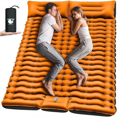Double Inflating Camping Pad with Pillow And Built In Foot Pump 