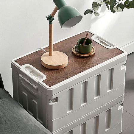 Custom Storage Box Plastic Camping Container Box Organizer Folded With Wooden Lid Folding Wooden Storage Box Cover
