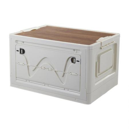 Collapsible Storage Bin With Wood Lids Crates Plastic Tote Storage Box For Outdoor 