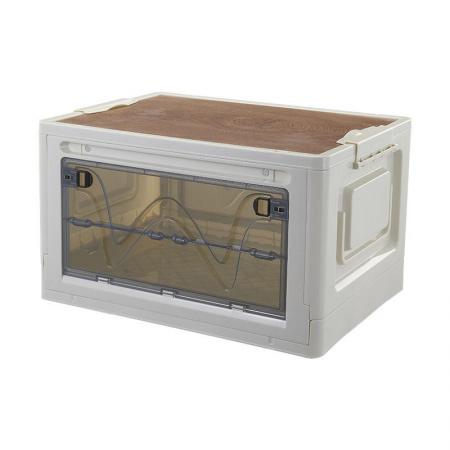 Collapsible Storage Bin With Wood Lids Crates Plastic Tote Storage Box For Outdoor 