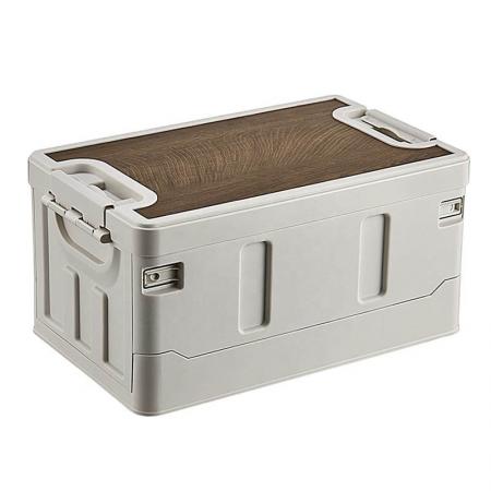 Custom Storage Box Plastic Camping Container Box Organizer Folded With Wooden Lid Folding Wooden Storage Box Cover