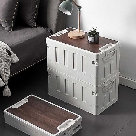Custom Storage Box Plastic Camping Container Box Organizer Folded With Wooden Lid Folding Wooden Storage Box Cover