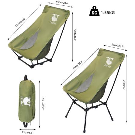 Outdoor Ultralight High Back Folding Camping Chair With Carry Bag 