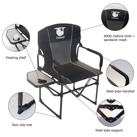 600D Oxford Outdoor Relax Portable Director Folding Camping Chair With Side Table 